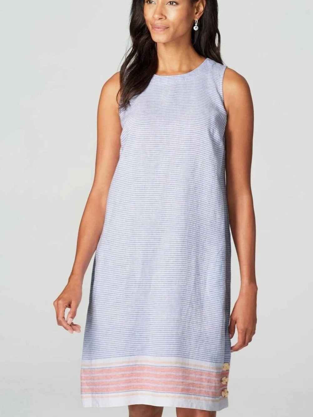 J. Jill Linen Side-Button Dress, Blue Note Multi 100% Linen